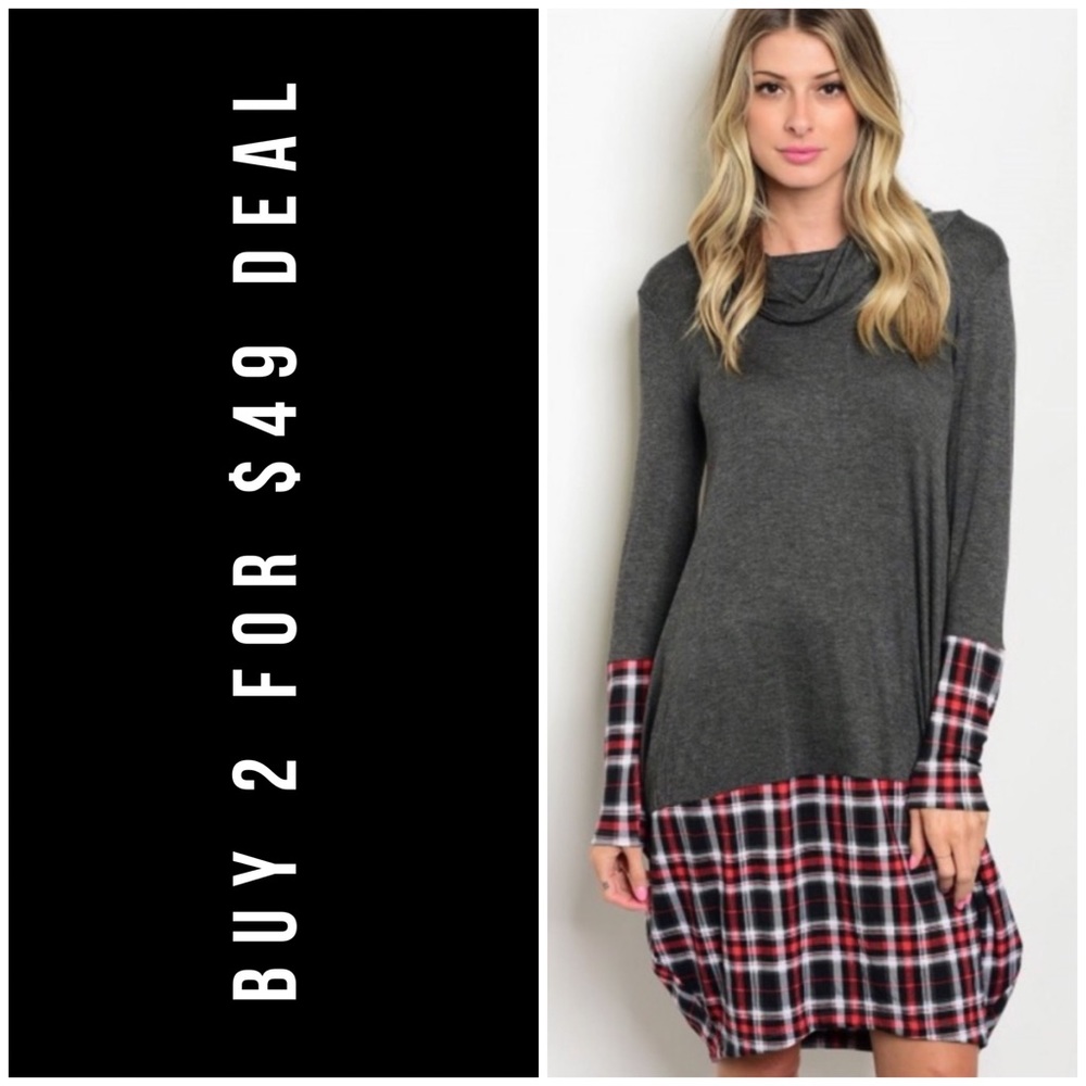 CHARCOAL PLAID DRESS